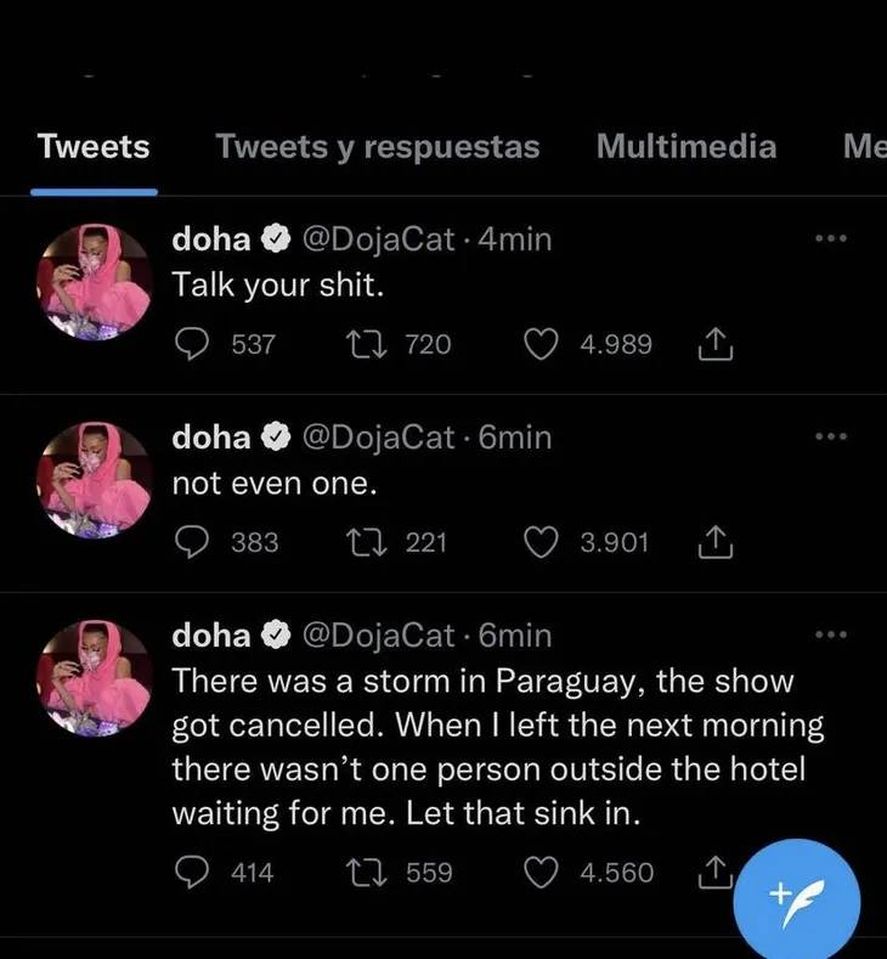 En su cuenta oficial de Twitter, la artista le reprochó a sus fans de Paraguay que no la esperaron en el hotel donde se hospedaba