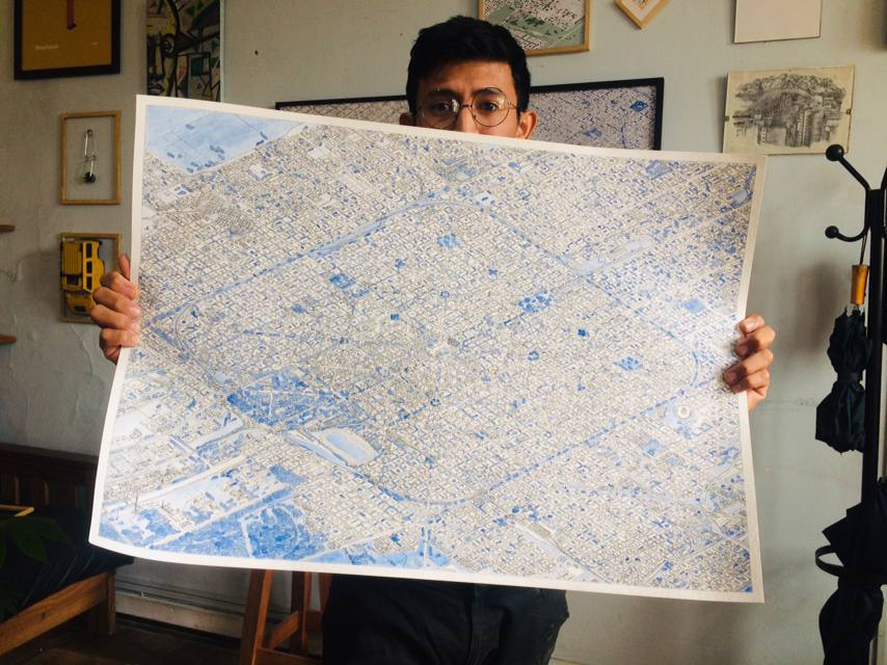 Increíble: un joven dibujó el mapa de La Plata a mano alzada