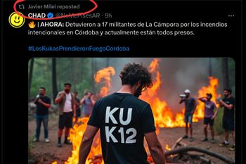 milei publico una descabellada fake news que culpa a la campora por incendios en cordoba