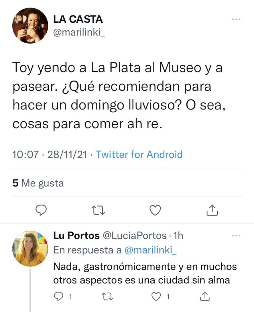 El cruce de mensajes entre la funcionaria provincial y una usuaria de Twitter, acerca de las pocas bondades que ella ve en la ciudad de La Plata, y que merecieron la indignación del Secretario de Gobierno local Marcelo Leguizamón 