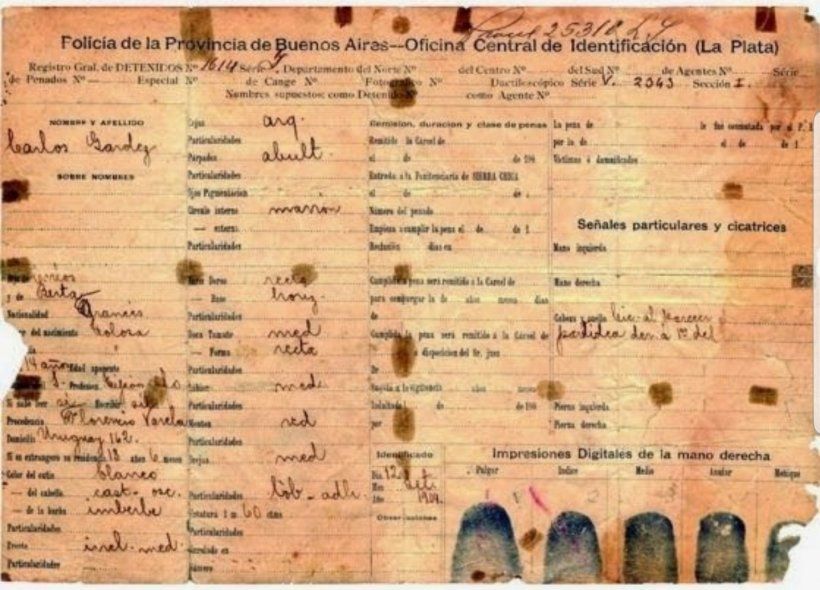 El registro policial de 1904 que muestra que Carlos Gardez (Gardel), estuvo preso en Florencio Varela y que miestra la cuenta de Twitter @Walkingconurban