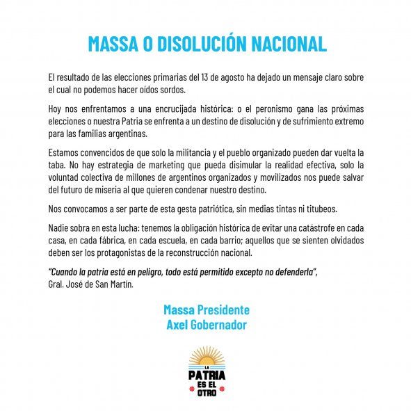 "Massa o disolución nacional": el comunicado de Andrés Larroque sobre las elecciones generales.