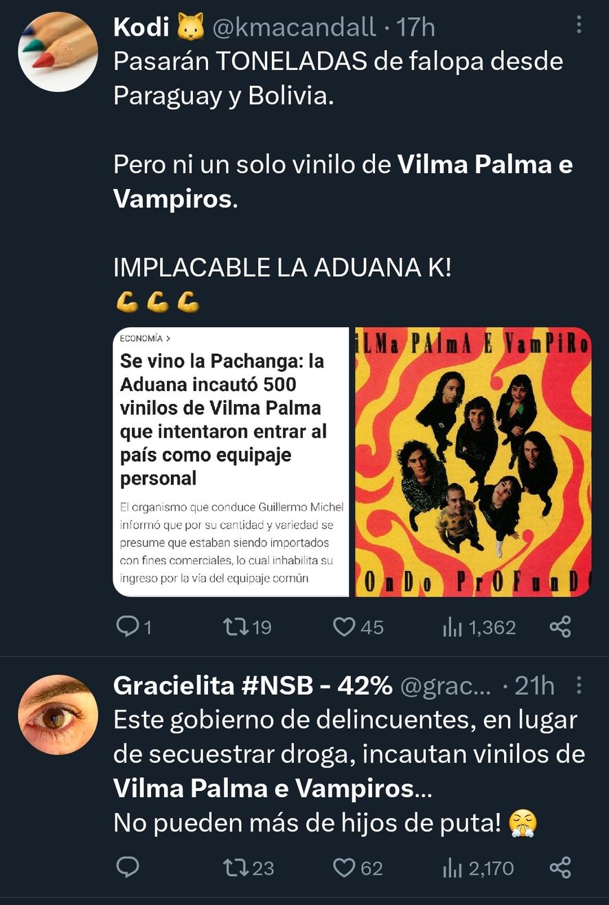 Algunas reacciones en redes a la incautación de vinilos de Vilma Palma