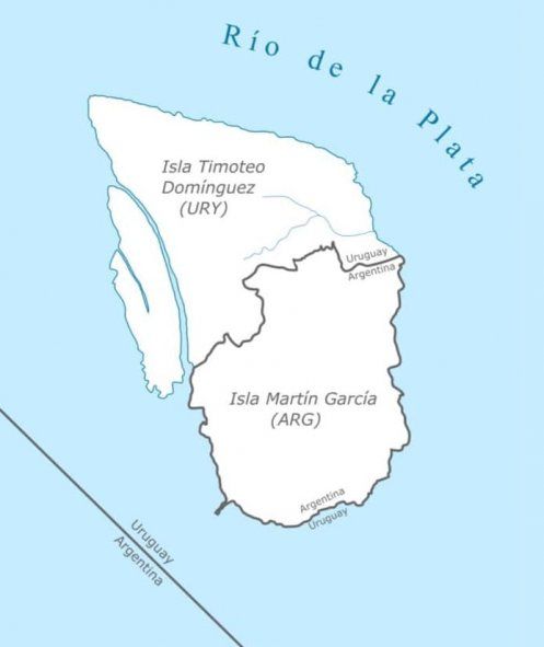 La isla Martín García se constituye la única frontera terrestre que marca el límite entre Argentina y Uruguay      