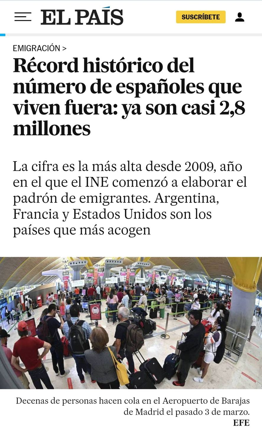 Los españoles eligen a Argentina para sus residencias permanentes como emigrados según informó el diario El País de Madrid 