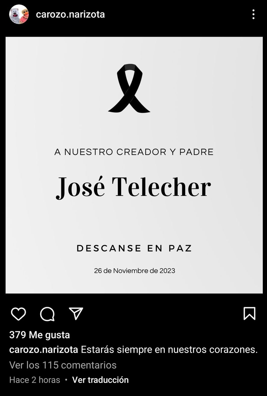 La muerte que hace doler la infancia de millones de argentinos. Falleció José Luis Telecher a los 64 años, creador de Carozo, Narizota y muchos personajes más. Había crecido en la localidad bonaerense de Caseros