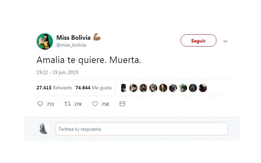 Miss Bolivia repudió los dichos de Granata sobre los abortos clandestinos: “Amalia te quiere. Muerta”