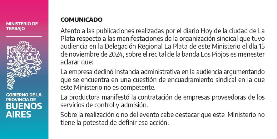 El comunicado del Ministerio de Trabajo de la provincia de Buenos Aires