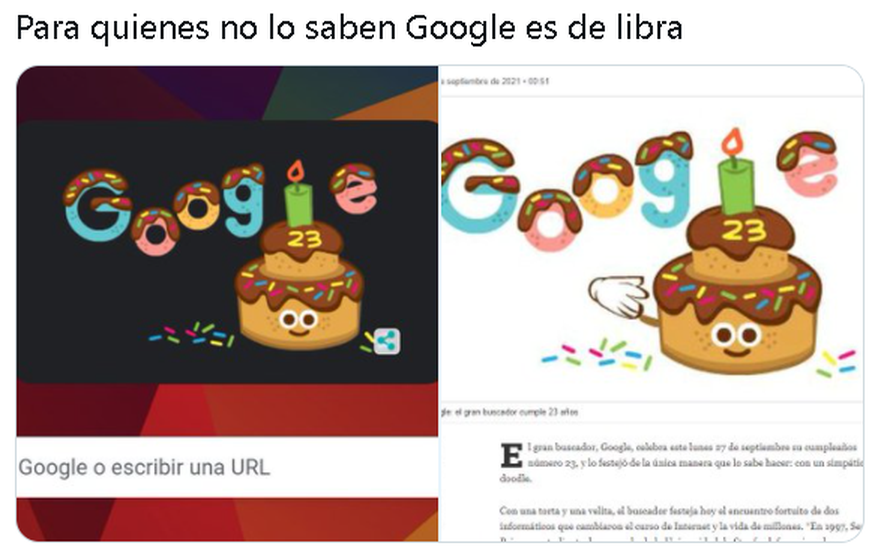Google cumplió 23 años y lo festejó con un doodle en forma de torta de cumpleaños