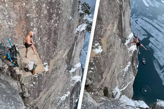 un noruego rompio el record con un clavado de panza desde 40 metros