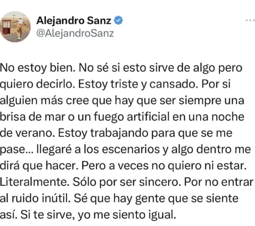 El mensaje de Alejandro Sanz que llevó alarma a sus fans y seguidores porque plantea un problema personal con su salud mental 
