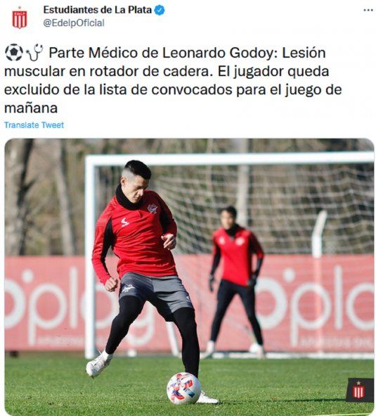 Parte médico oficial de Estudiantes sobre la lesión de Leonardo Godoy  (FOTO PRENSA EDLP)
