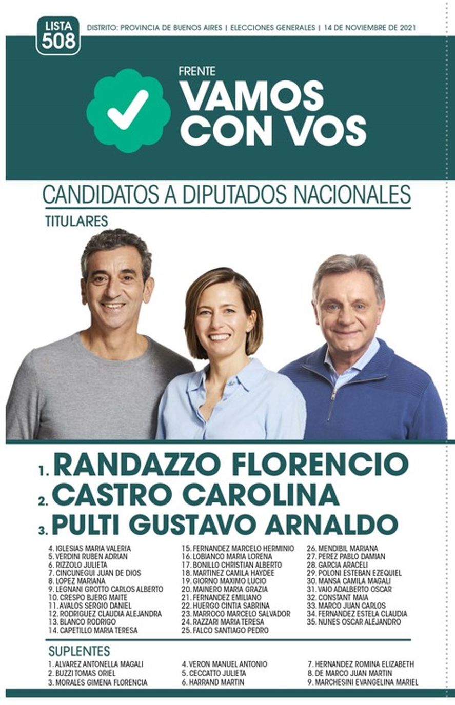 La lista de candidatos a diputados nacionales de Vamos con Vos, por la provincia de Buenos Aires, para las elecciones legislativas 2021