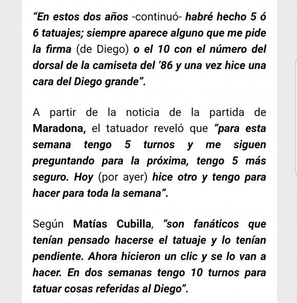 Fragmento del artículo del diario de Pergamino que muestra el incremento de tatoos sobre Maradona 