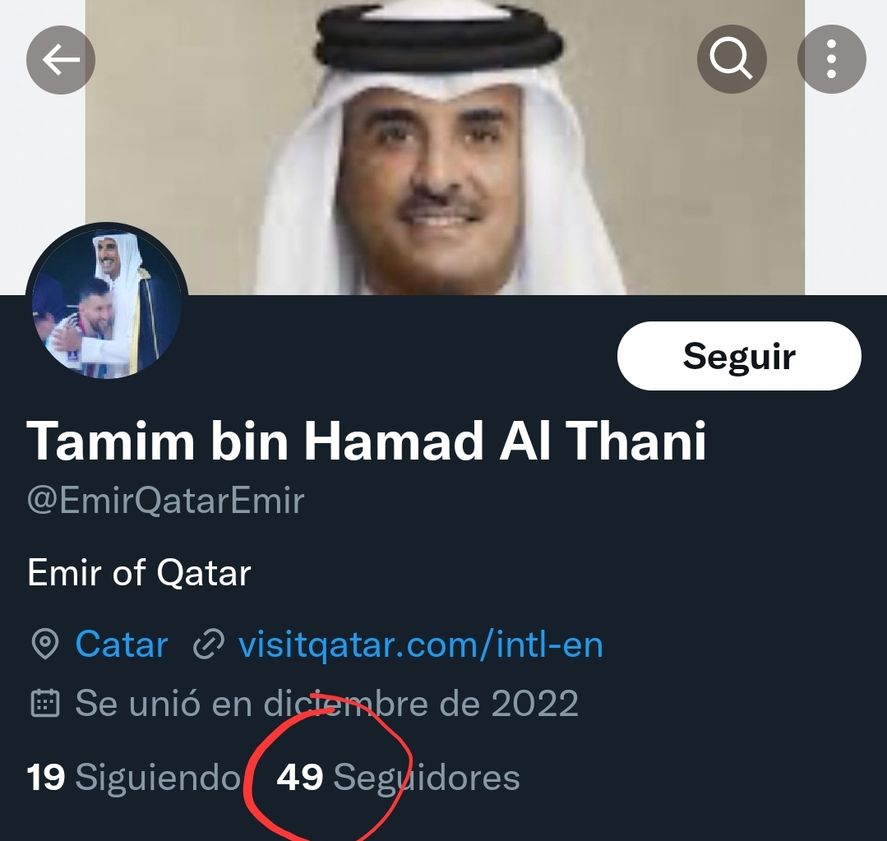 El Emir de Qatar, que arribó al Puerto La Plata, tiene una cuenta de Twitter con sólo 49 seguidores 