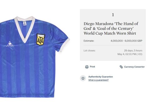La camiseta de Maradona en el 86
