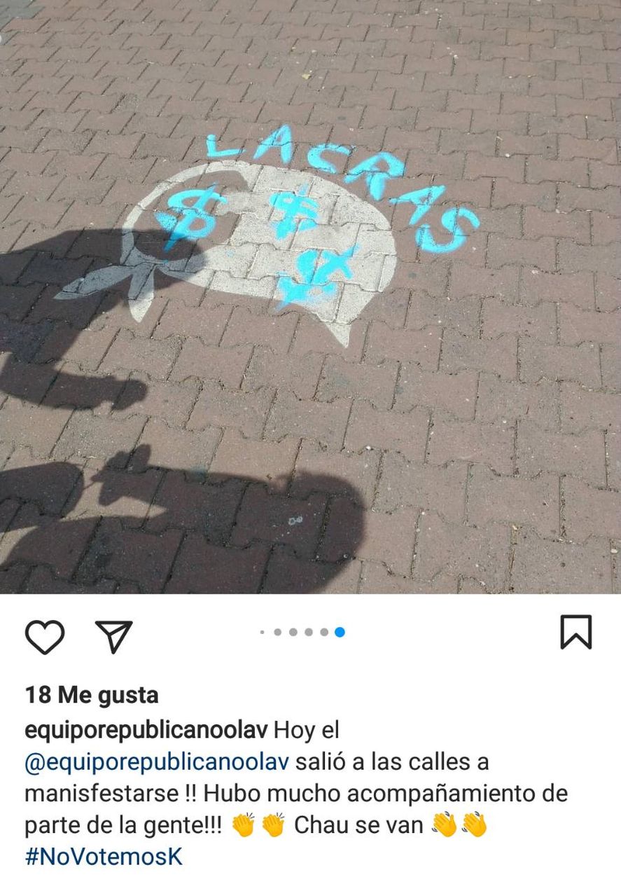 Mediante sus redes sociales, el Equipo Republicano de Olavarría se adjudicó las pintadas contra los pañuelos de Madres y Abuelas.