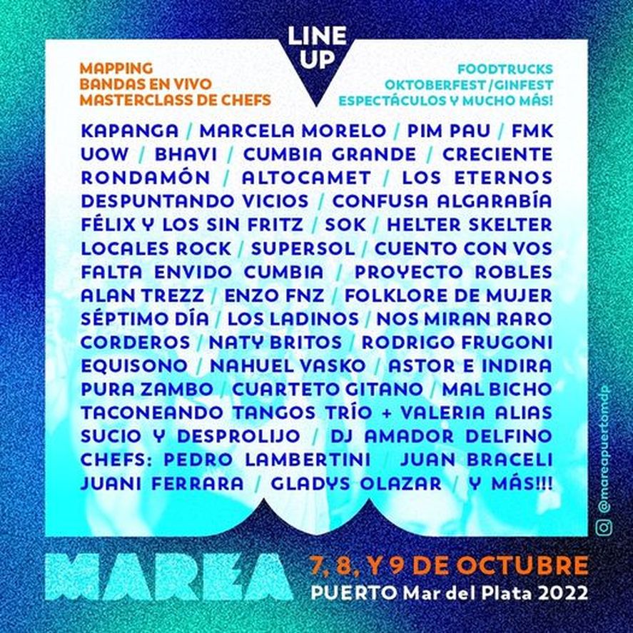 El lineup completo del festival Marea Puerto Mar del Plata.