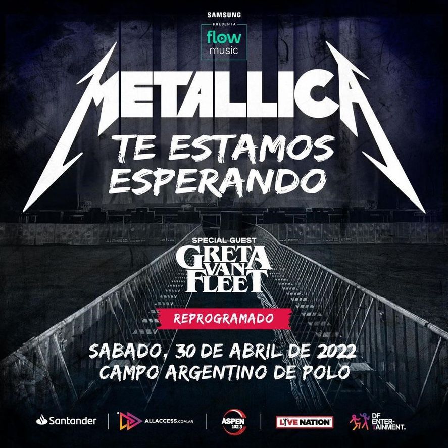 Metallica tenía pautado presentarse en Argentina el 4 de diciembre de 2020 en el Hipódromo de San Isidro. 