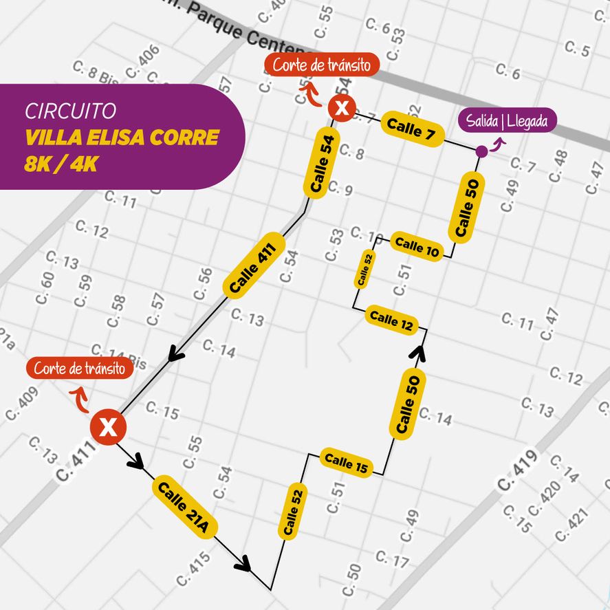 El mapa de la carrera solidaria que se realizar&aacute; este domingo 16 de octubre en Villa Elisa.&nbsp;