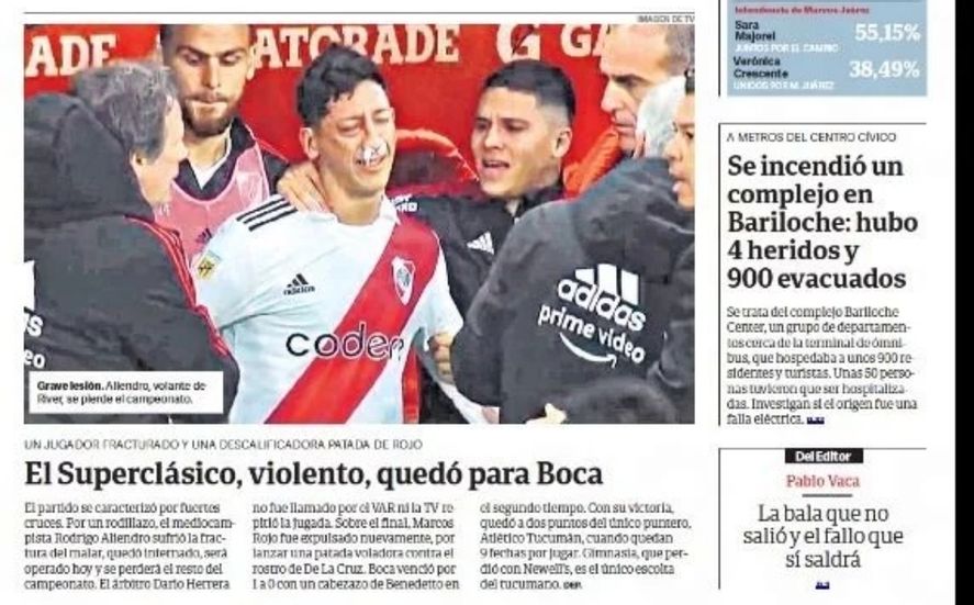 Clarín tituló el triunfo de Boca con un jugador de River lastimado