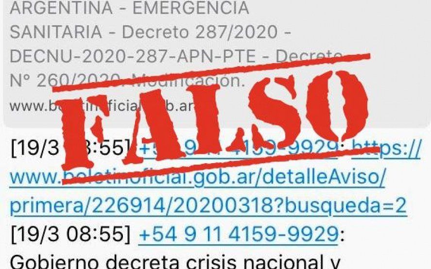 El Gobierno advierte sobre un mensaje falso que circula por Whatsapp sobre la cuarentena