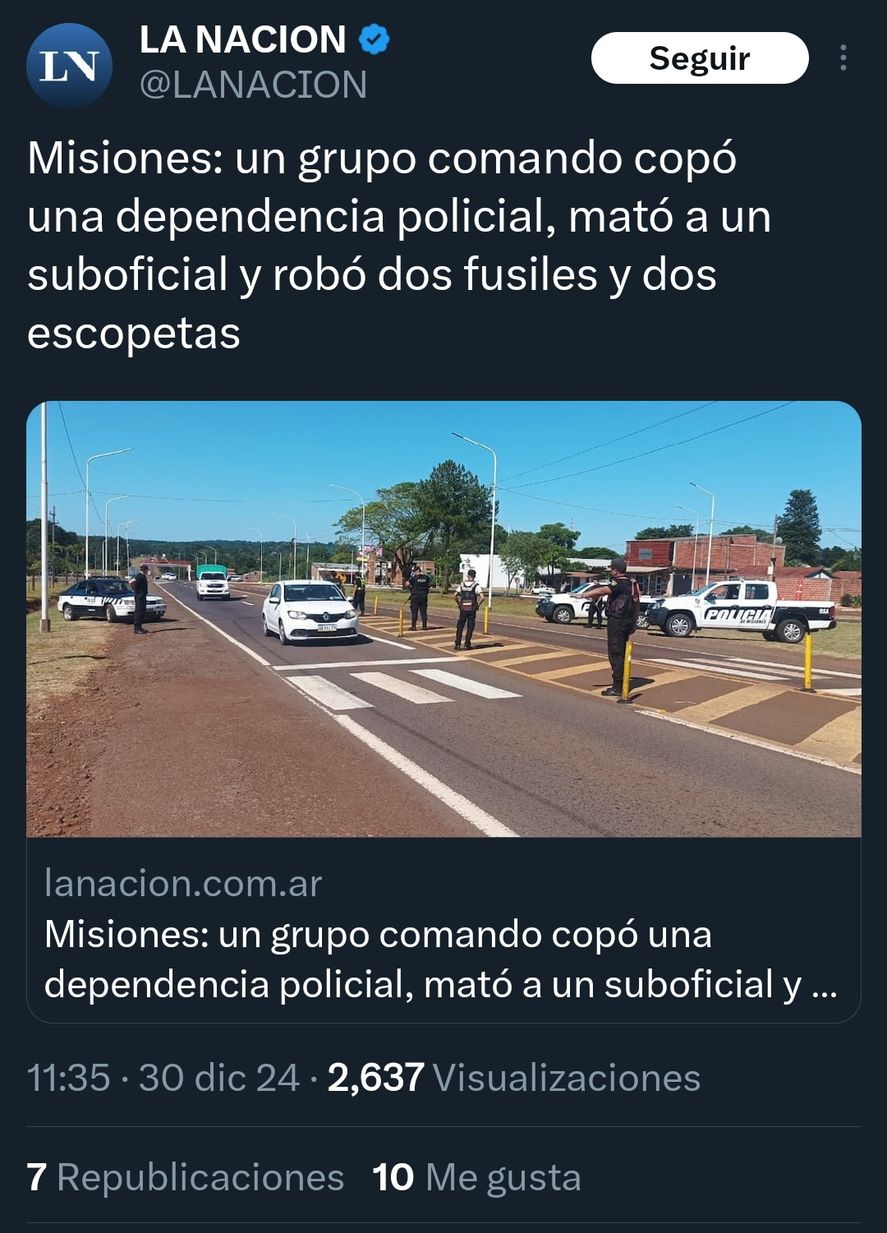 Asi trató el Diario La Nación el robo de armas y asesinato del Grupo comando en Misiones 