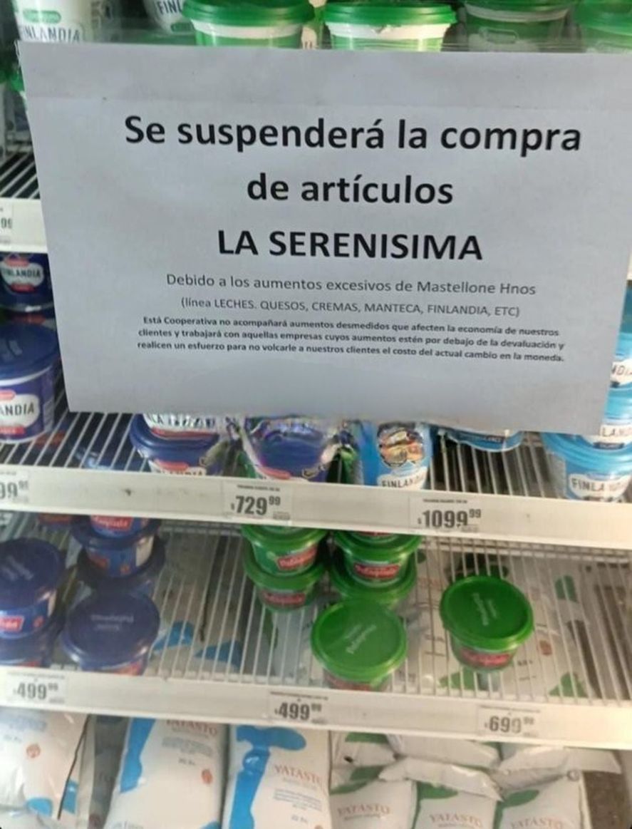 Un supermercado de La Plata decidió ya no vender lácteos La Serenísima
