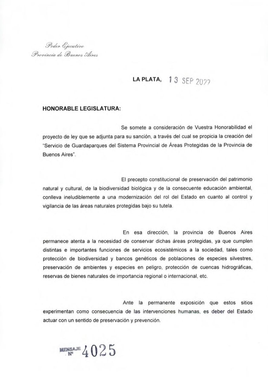 Axel Kicillof envió la ley de guardaparques a la Legislatura