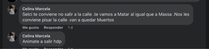 Una de las amenzas de muerte que recibió Damián Selci