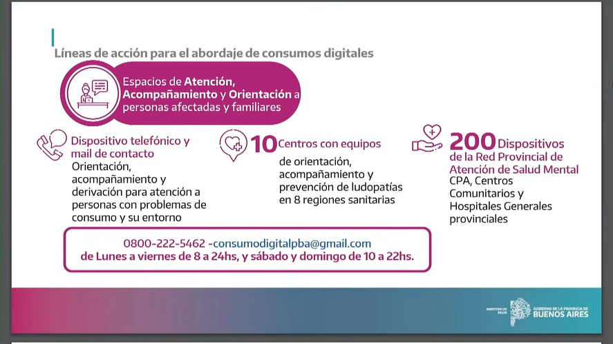 Espacios de atención para la ludopatía del Ministerio de Salud de la provincia de Buenos Aires.