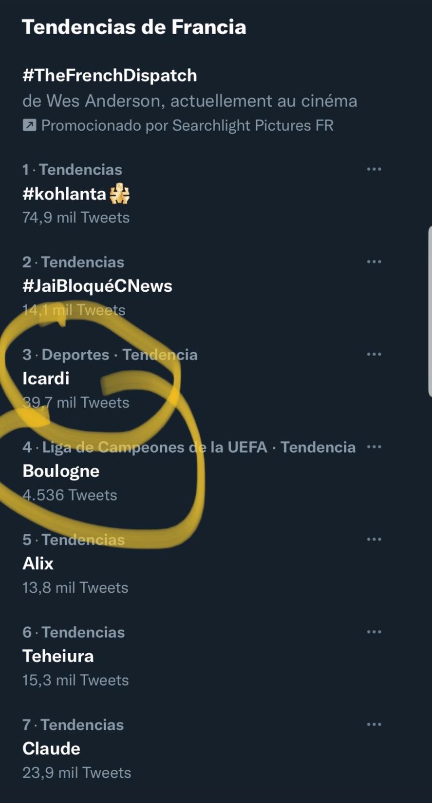 Entre las tendencias anoche en Twitter de Francia estaban Icardi y Boulogne