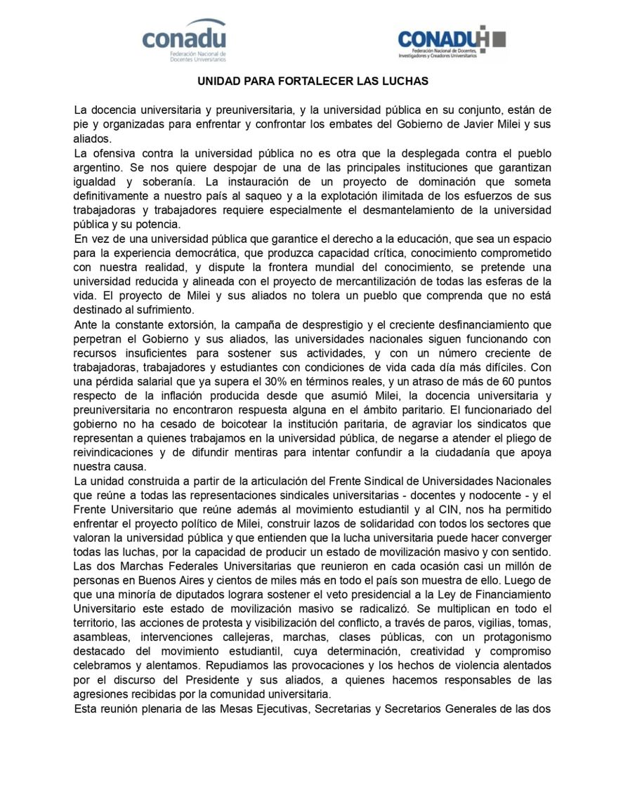 Comunicado sobre el paro universitario