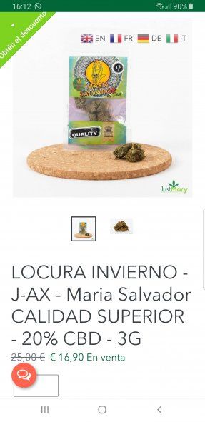 Productos a la venta de marihuana o "cannabis light" en el sitio web que se promociona en el fútbol italiano.   