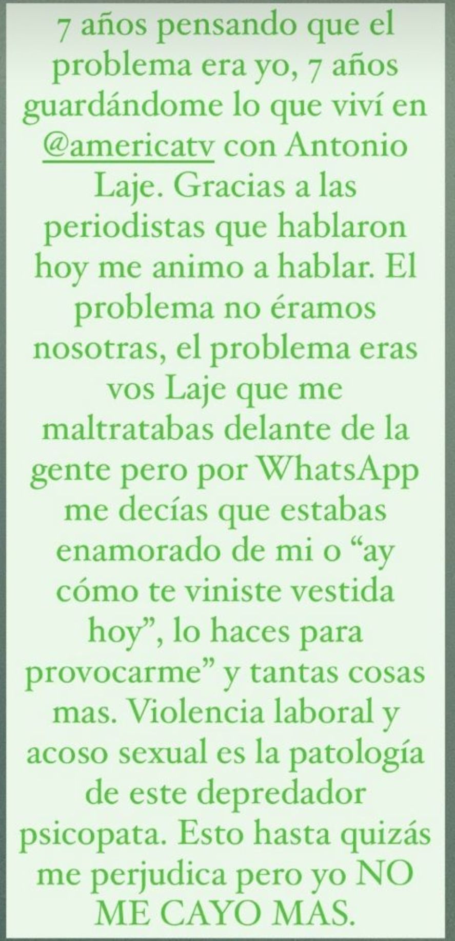 El texto de WhatsApp de la periodista Eugenia Morea acusando a Antonio Laje por maltrato y acoso a ella y otras mujeres 